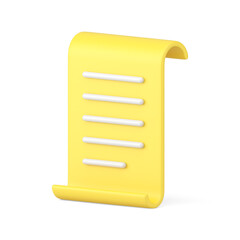 Poster - Curved yellow paper list vertical text document legal form agreement realistic 3d icon