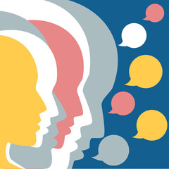 Wall Mural - People profile heads in dialogue.  Vector background.