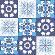 © OlgaKorica - Blue mediterranean ceramic tiles, spanish portuguese italian style, azulejo talavera vector illustration
