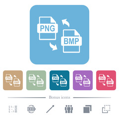 Poster - PNG BMP file conversion flat icons on color rounded square backgrounds