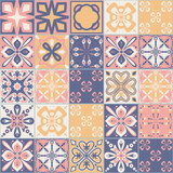 Fototapeta Kuchnia - Azulejo ceramic square tiles, spanish mediterranean style purple pink color, vector illustration