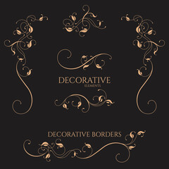 Wall Mural - Set of decorative borders, corners with calligraphic elements. Floral pattern.