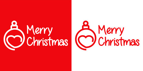 Poster - I love Christmas. Logo con frase Merry Christmas manuscrito con corazón en bola de navidad con líneas