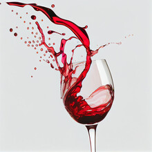 Red Wine Is Splashing Out Of A Wine Glass. 3d Illustration.