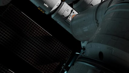 Wall Mural - space station flying in space, the concept of space technology development. video has an alpha chann