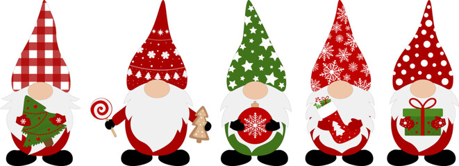 Wall Mural - Set Christmas Gnomes vector illustration	