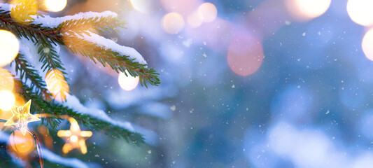 Wall Mural - a abstract christmas banner or greeting card background with christmas tree light;