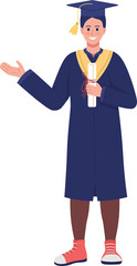 Wall Mural - Happy university graduate semi flat color raster character. Standing figure. Full body person on white. Young man holding diploma simple cartoon style illustration for web graphic design and animation