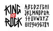 King of rock. Font typeface alphabet. Metal rock music style abc. Rock font.