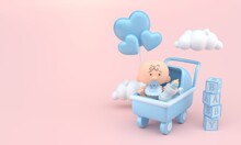 Baby In Stroller. 3D Illustration