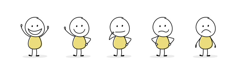 Poster - Funny stickman with different emotions. Icon set. Vector