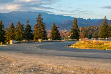 Wall Mural - a curve of a paved, empty road in the mountains of transylvania, romania