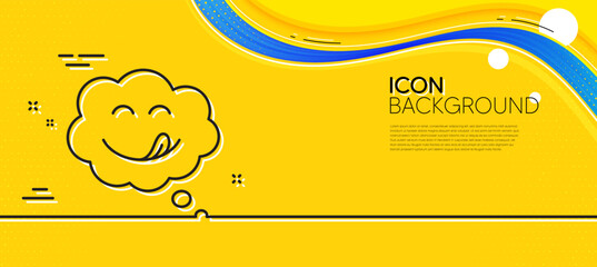 Poster - Yummy smile line icon. Abstract yellow background. Emoticon with tongue sign. Comic speech bubble symbol. Minimal yummy smile line icon. Wave banner concept. Vector