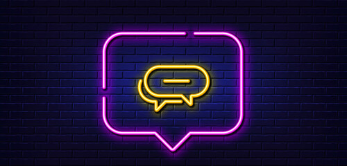 Poster - Neon light speech bubble. Dots message line icon. Chat comment sign. Speech bubble symbol. Neon light background. Dots message glow line. Brick wall banner. Vector