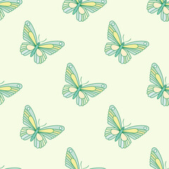 Poster - Green butterfly vector repeat pattern