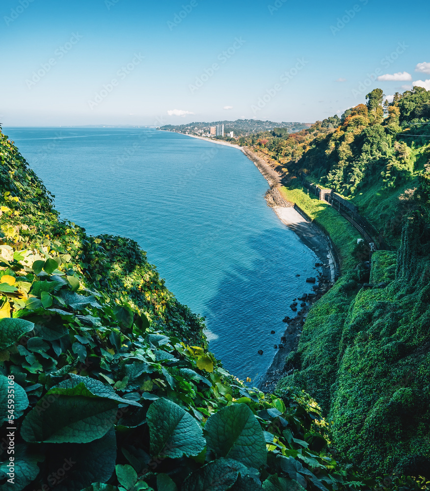 Batumi Botanical Garden, Georgia. View to Black Sea and railroad ...