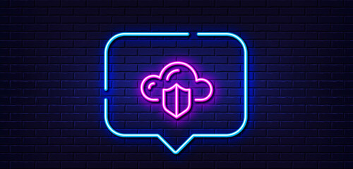 Poster - neon light speech bubble. cloud computing protection line icon. internet data storage sign. file hos
