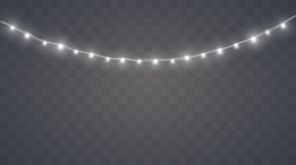 Poster - Christmas lights set. Vector New Year decorate garland with glowing light bulbs.