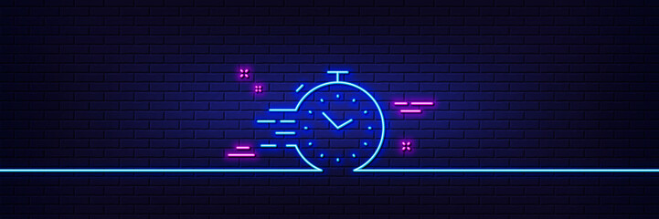 Poster - neon light glow effect. timer line icon. time management sign. stopwatch symbol. 3d line neon glow i