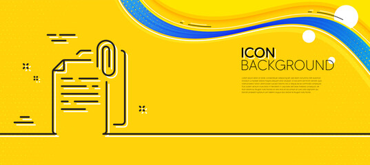 Poster - Document attachment line icon. Abstract yellow background. File with paper clip sign. Office note symbol. Minimal document attachment line icon. Wave banner concept. Vector