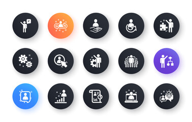 Poster - management icons. business people, algorithm and group. startup strategy classic icon set. circle we