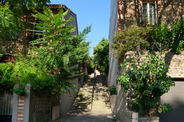 Sticker - Staircase to the  countryside neighborhood  in the 20th arrondissement of Paris city