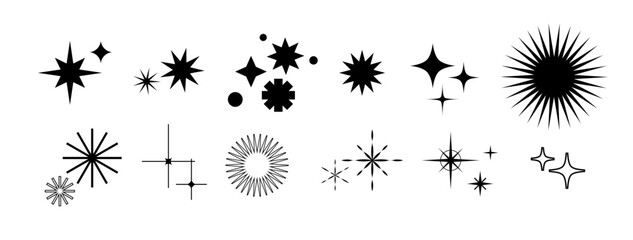 Fototapete - Set of Christmas Sparkle Stars Shape. Isolated Constellation in Minimalist Style. Modern Graphic. Vector Silhouettes of Magic Glow and Shine Effect