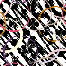 Seamless Abstract Background Pattern, With Circles, Lines, Ornaments,  Paint Strokes And Splashes