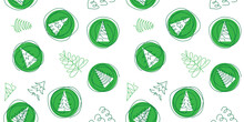 Xmas Green Pattern, Christmas Pine Trees Seamless Vector Pattern. One Continuous Line Art Drawing. Simple Green Christmas Trees Pattern
