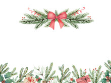 Watercolor Vector Christmas Card With Festive Decor And Place For Text.
