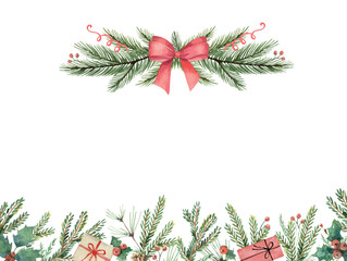 Wall Mural - watercolor vector christmas card with festive decor and place for text.