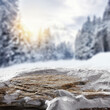 Gray stone background cover of snow and winter landscape. 