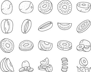 Wall Mural - kiwi fruit green fresh slice icons set vector