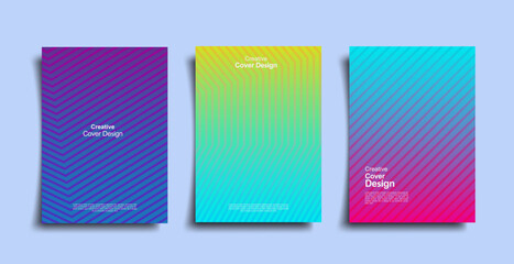 Wall Mural - Creative gardinet covers design set. Colorful halftone abstract future geometric patterns modern premium vector.