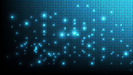 Aufkleber - Abstract technology background with geometric texture and grid pattern with lighting glowing particles square elements on dark blue background. Vector illustration. 