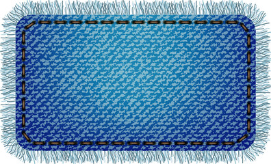 blue denim patch with stitch and fringe. light blue denim. rectangle patch