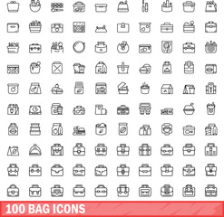 Poster - 100 bag icons set. Outline illustration of 100 bag icons vector set isolated on white background