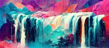Oil Painting Waterfall Colorful Abstract Background Wallpaper