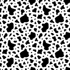 Wall Mural - cow print seamless pattern. repeated black spot cow on white background. milk texture for design pri