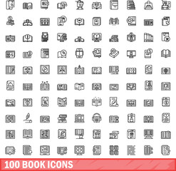 Poster - 100 book icons set. Outline illustration of 100 book icons vector set isolated on white background