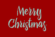 Merry Christmas Typographical Text On Teal Pink Rhombus Pattern Background. Vector Illustration In Red White Turquoise.
