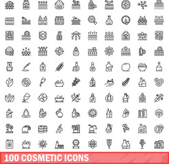 Sticker - 100 cosmetic icons set. Outline illustration of 100 cosmetic icons vector set isolated on white background