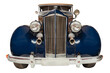 Front view of a 1930 blue luxury classic car