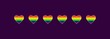 Row of rainbow hearts on a purple background, a pride concept