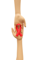 Sticker - Hands with symbol for world aids day in 3d render illustration