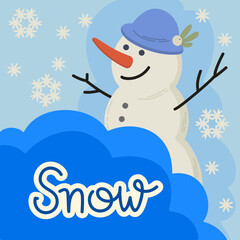 Wall Mural - Happy snowman with hat in blue background