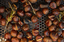 Delicious Chestnuts On Metal Tray