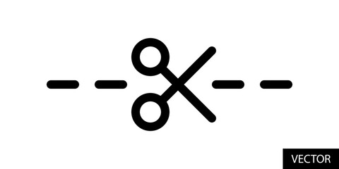 Poster - scissors with dashed line cut, trim, cutting symbol vector icon in line style design for website, ap