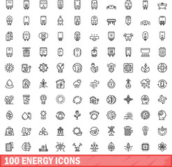 Poster - 100 energy icons set. Outline illustration of 100 energy icons vector set isolated on white background
