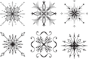 Set in the form of a frosty pattern or floral ornament, crystal vector pattern. Template for decoration and decoration. Elements for design or tattoo sketch.